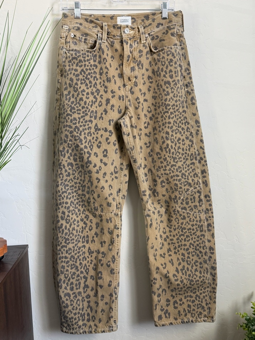 Citizens of Humanity Miro Relaxed Barrel Jeans Sepia Cheetah Leopard Print 26